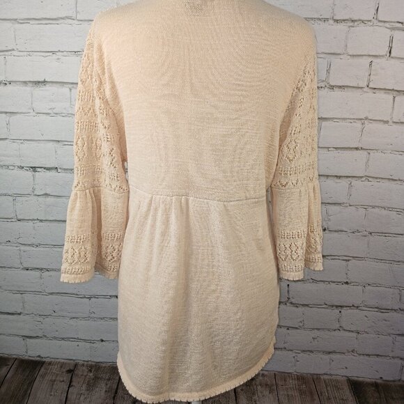 WOMENS CARDIGAN BY MADDI, 3/4 SLEEVE , BUTTON FRONT, BUTTERY CREAM COLOR - Picture 10 of 12